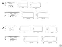 Models and measurements of the Stratos table by Cattelan - A) top in CrystalArt B) top in Keramik ceramic stone