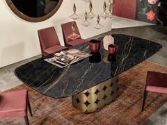 Shaped rectangular top in glossy Saphir Noir porcelain stoneware