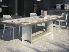 Dragon dining table by Cattelan in the version with Keramik stone top, rounded corners and mdf wood under top lacquered in "brushed" finish