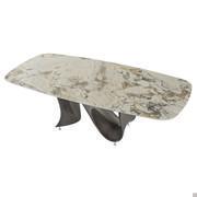 Wave shaped rectangular table with Symphony porcelain stoneware top and brushed titanium Baydur base