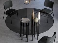 Mille round table with multiple cylindrical legs with smoked glass top by Bonaldo