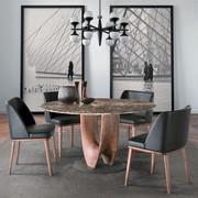 Dining table with solid wood base Arex - emperador marble top and titanium painted metal base