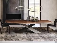 Tyron by Cattelan modern table in blockboard wood with Materwood sold top in Canaletto walnut and base in embossed metal titanium