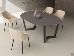 Extendable round dining table Lawrence, with HPL or layered Fenix top