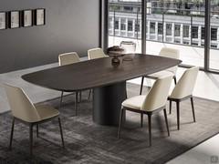 Hidalgo 240 x 120 cm dining table with shaped top in Dark Coffee painted wood and mono-colour base in black painted metal