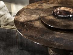 Close-up of the Ø 160 cm round top in Emperador marble, with optional Lazy Susan