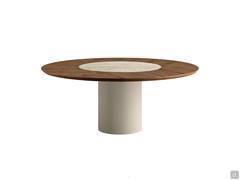 Hidalgo table in the version with wood veneer top and central ceramic insert, available fixed or swivel