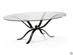 Atlante glass table with shaped iron structure by Cantori - elliptical top