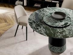 Hidalgo round table with Alpi green marble top and two-tone marble and metal base