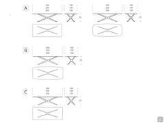 Table Blade - Models and Dimensions: A) Glass or stoneware tops, B) Marble tops, C) Wood tops with debarked edge.