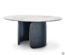 Mellow round table by Bonaldo with central base composed of 2 curved polyurethane slabs