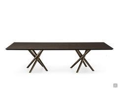 Masami 300 x 120 cm rectangular wooden table with double base in bronze painted metal