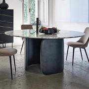 Mellow round table by Bonaldo with polished Calacatta marble top and brushed lead polyurethane base