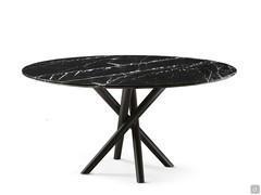 Masami round dining table in Nero Marquinia marble and base in black painted metal