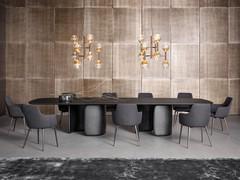 Table with central base design Mellow by Bonaldo in the version with double base and 400 cm wooden top