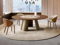 Edwin table in round version with central ceramic insert, available fixed or swivel