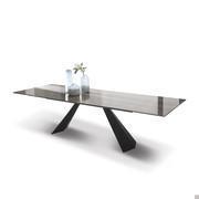 Shore modern table in polished glass ceramic grey stone and black painted metal base