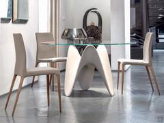 Gaya glass table with modern base