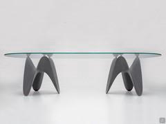 Gaya glass table with oval top and two base supports