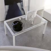 Table Self with cat.P crystal top and white painted metal frame