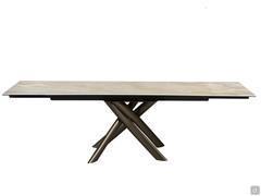 Style extendable dining table with central base - base in bronze lacquered metal and top in Gres porcelain