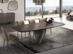 Vortex design dining table with shaped top in Dark Coffee wood veneer