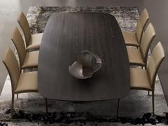 View of the Vortex table from above with shaped top in Dark Coffee painted wood