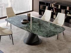 Living room table Vortex with 240 x 120 cm marble barrel top in the distinctive green Alpi variant