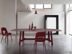 Conrad dining table with tabletop made from open-pore lacquered wood and base structure in matching matt lacquer