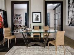 Reverse dining table with reversible base, rectangular top and base in “W” shape