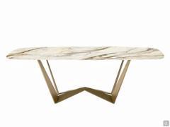 Table Reverse with artistic glass Crystal Calacatta top and matte gold metal base