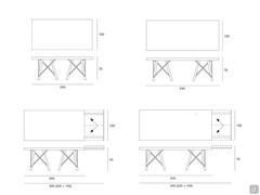 Outline and dimensions of the table Zeta in models with 7 cm thick, fixed and extendable tops