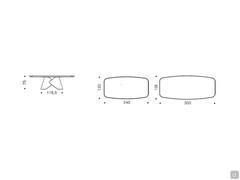 Drawings and measurements of the Scott table with a ceramic top and rounded painted edge