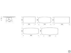 Drawings and measurements of the Scott table with a ceramic top and simple edge