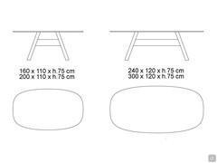 Drawings of available sizes of the Cedar table