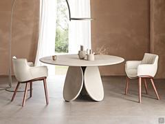 Designer round table Maxim by Cattelan with MDF top in spatulate clay in the same shade as the base