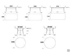 Drawings and measurements of available models of the Rey metal leg table