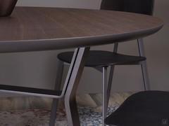 Rey metal leg dining table, enhanced by an interesting combination of metal base and wooden top 