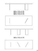 Diagrams of the table in the 200, 250 and 300 cm versions with two legs and in the 350 cm version with three legs