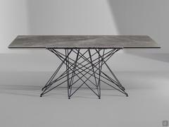 Octa table with central woven base in the extendable closed version by Bonaldo