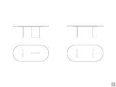 Perpendicular and parallel positioning of the two Dandelion table legs