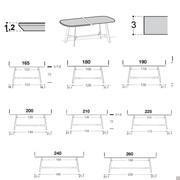 Models, measurements and detail of the edging of the Alfred oval table top 