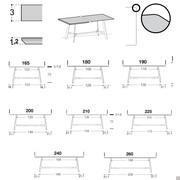 Models, measurements and detail of the edging of the Alfred rectangular table top 