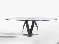 Table Bon Bon with elliptical clear glass top