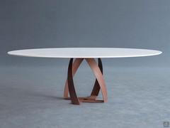 Table Bon Bon with White Carrara marble elliptical top and Corten base