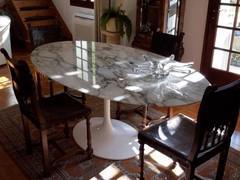 Saarinen elliptical table with gold calacatta marble top - customer photo