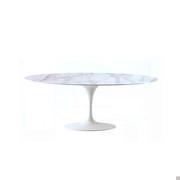 Saarinen elliptical table with matte white lacquered aluminium frame and white Carrara marble top