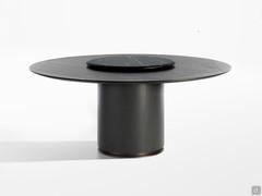 Round wooden Otab table with marble lazy susan