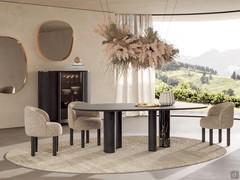 Lotus table in Medium version with top and bases in Black ash and contrasting column in black Marquinia marble