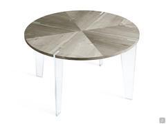 Walnut table with glass legs Sakai in Natural Grey Walnut finish